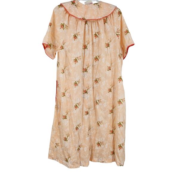 Vintage Smart Time Nightgown House Dress Peach Floral Button Down Midi Size M - Picture 6 of 6